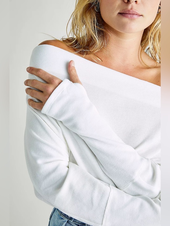 We The Free Sweaters - Free People We The Free Fuji Therman Off-Shoulder White Women's Long Sleeve - M